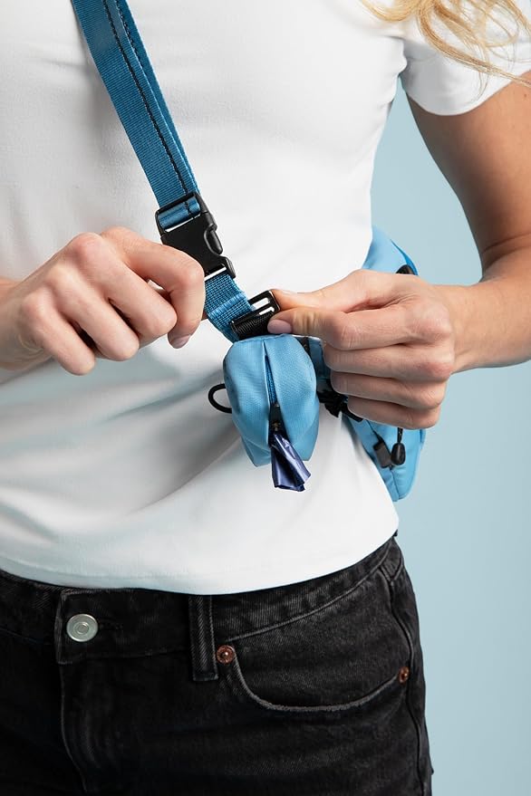 Poo Pouch – Recycled Nylon Dog Waste Bag Holder with Reflective Accents & Modular Strap Attachment for Walks & Travel (Coast)