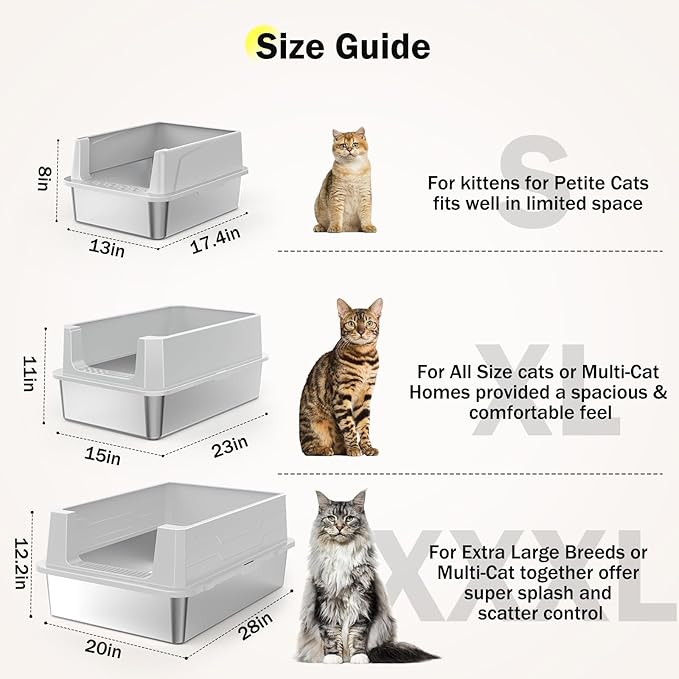 Stainless Steel Cat Litter Box with Lid, High-Sided Metal Litter Pan for Small Cats, Kitty Litter Box, Non-Stick & Odor-Resistant, Anti-Urine Leakage, Easy to Clean, Scoop Included