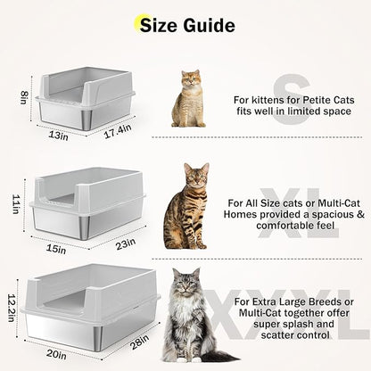 Stainless Steel Cat Litter Box with Lid, High-Sided Metal Litter Pan for Small Cats, Kitty Litter Box, Non-Stick & Odor-Resistant, Anti-Urine Leakage, Easy to Clean, Scoop Included