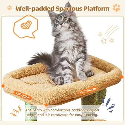 Taoqimiao Cat Tree,38.5-Inch Cat Tower for Indoor Cats,Suitable for Kittens with Luxurious cat condo with Adjustable Baskets and Luxurious Perch MS029ST Cactus