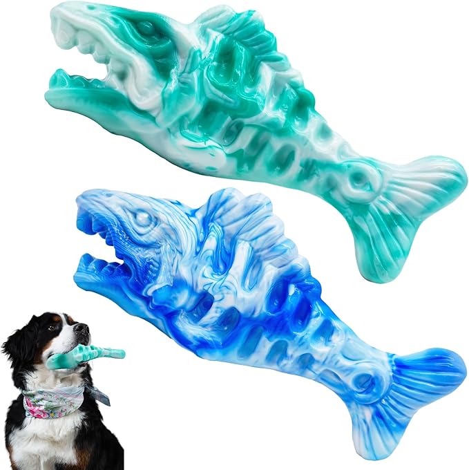 Tough Dog Toys for Aggressive Chewers 2 Pack, Indestructible Dog Toys to Keep Them Busy, Beef Flavor, Nylon Dog Chew Toys for Small, Medium and Large Dogs, Blue & Green
