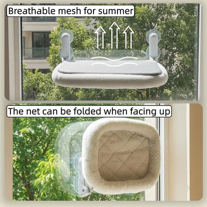Cat Window Perch with Suction Cups- Cordless,Ultra Soft Machine Washable Bed with 4-Sided Bolster, Strong Hold for Large Cats up to 40lbs Window Hammock for Large Cats and Kittens(Gery,M)