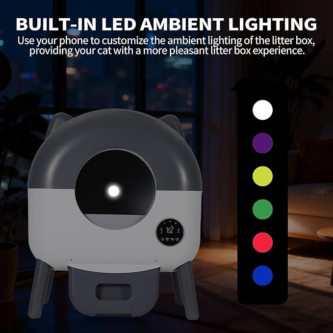 Self-Cleaning Cat Litter Box, 76L Large Capacity Automatic Litter Box for Multiple Cats, App-Controlled, Quiet & Odor-Free, Smart Safety Sensors, LED Night Light, Includes Trash Bags