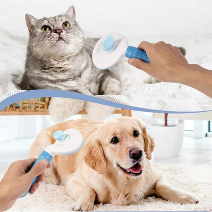 Self Cleaning Slicker Brush, Dog Cat Bunny Pet Grooming Shedding Brush - Easy to Remove Loose Undercoat, Pet Massaging Tool Suitable for Pets with Long or Short Hair (Blue)