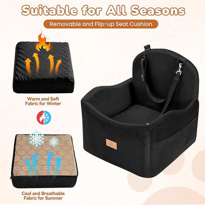Dog Car Seat for Medium/Small Dogs, Dog Booster Car Seat, Pet Booster Seats Up to 40lbs with Waterproof Layer, 3 Storage Pockets and Safety Belt (Black)