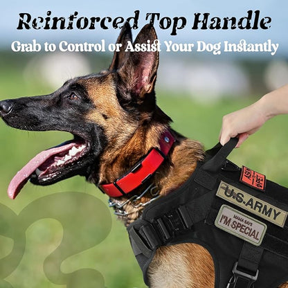 rabbitgoo Tactical Dog Harness Medium Sized, Heavy Duty Pet Harness with Handle, No-Pull Service Vest Medium Breed, Adjustable Military Dog Vest for Training Hunting Walking, Black, M