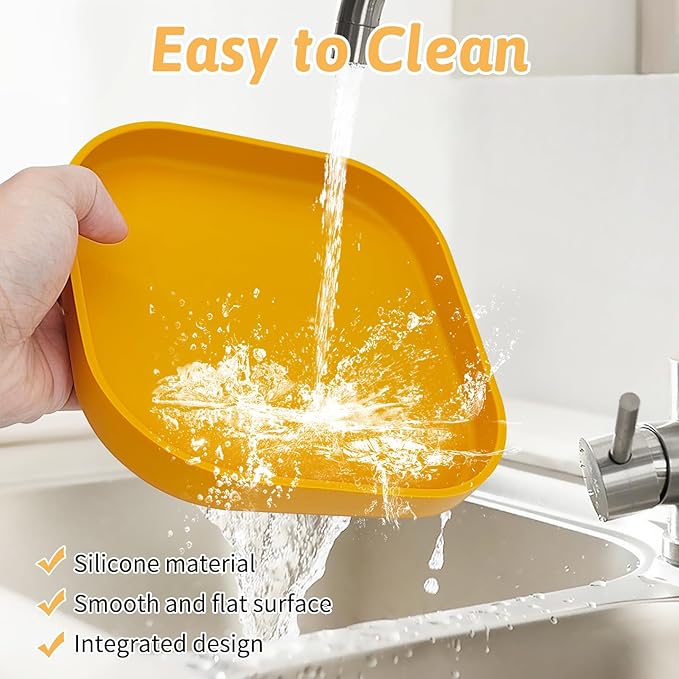 Fhiny 2PCS Silicone Cat Bowls Set 5.9 x 5.9 in Shallow Dog Dish Whisker Friendly Cat Food Plate for Dry & Wet Food Dishwasher Safe Non-Slip Pet Feeding Bowls for Kittens and Puppies (Yellow)