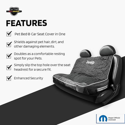 PetBed2GO Jeep Black, Large Pet Bed Cushion & Car Seat Cover, 52x20x7, 6lbs