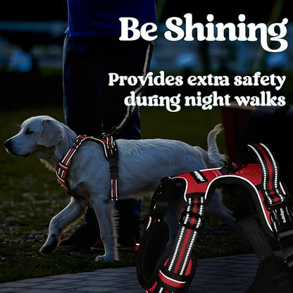 rabbitgoo Dog Harness Medium Sized, No Pull Pet Harness with 3 Buckles, Adjustable Soft Padded Vest with Control Handle, Walking Reflective Pet Vest for Medium Dogs, Red, M