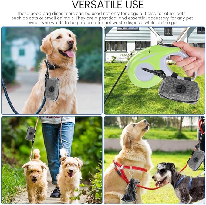 2pcs Dog Poop Bag Holder with 2 Hands-free holder Poop Bag Dispenser Pet Dog Waste Bag Dispenser Leash Attachment Fits Any Dog Leash for Dog Cat and Other Pets(Gray)