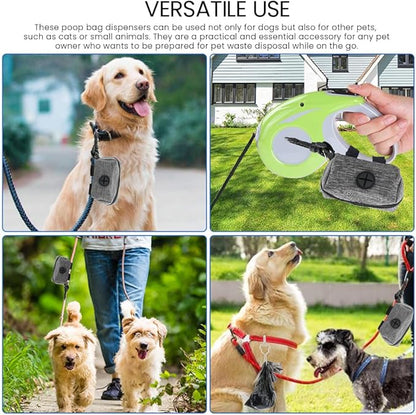 2pcs Dog Poop Bag Holder with 2 Hands-free holder Poop Bag Dispenser Pet Dog Waste Bag Dispenser Leash Attachment Fits Any Dog Leash for Dog Cat and Other Pets(Gray)