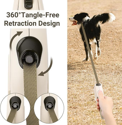 Segarty Retractable Leash Small Dog, 16ft Heavy Duty Walking Dog Leash for Medium Pet up to 44lb, Anti-Slip Handle 360°Tangle-Free Nylon Tape, One-Handed One Button Lock and Release (Khaki)