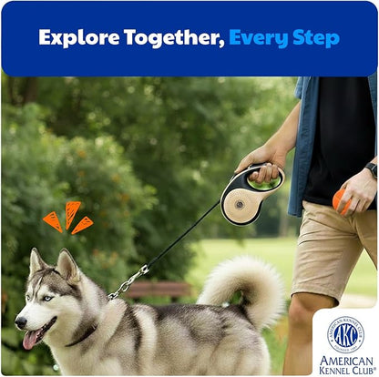 American Kennel Club Heavy Duty Retractable Dog Leash, 16.4ft, Tangle-Free, Ergonomic Grip, One-Hand Brake, for Medium & Large Dogs up to 110 lbs Tan