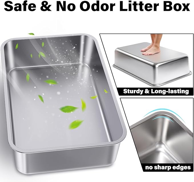 Stainless Steel Litter Box, 23.6"x15.7"x6"(Height) Metal Litter Box 4 Pack,Easy to Clean,Non Stick No Smell Steel Cat Litterbox,XL