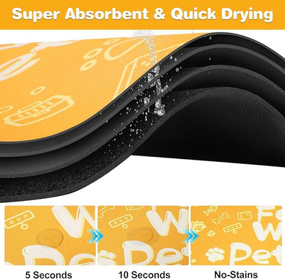Pet Feeding Mat,Dog Cat Mat for Food and Water,Dog Bowl Waterproof Placemat with Rubber Backing,Absorbent Quick Dry Water Dispenser Mat for Pet（Orange 12"×18"）