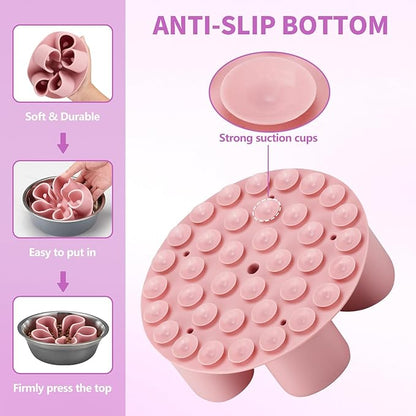 Slow Feeder Dog Bowls Insert, Bestalk Soft Silicone Slow Eating Dog Bowl Insert with Suction Cups for Small, Medium and Large Dogs(Pink M)