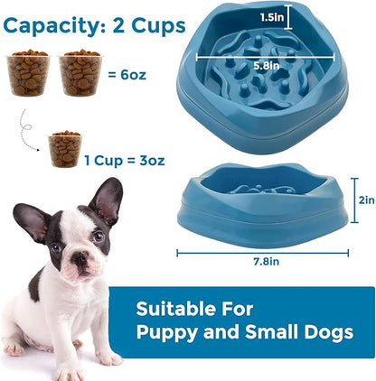 VANNON Slow Feeder Dog Bowls Non Slip Puppy Bowl Durable Dog Puzzle Feeder Bloat Stop Food Bowls for Puppy and Small Dogs, BPA Free, 2 Cups, Blue
