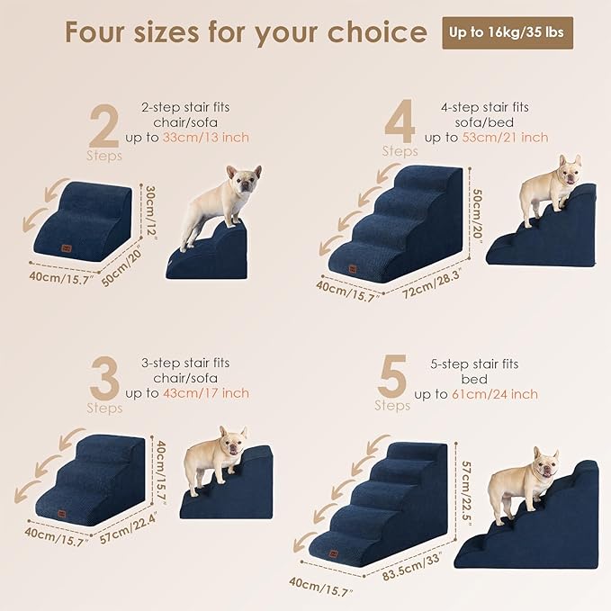 EHEYCIGA Curved Dog Stairs Ramp for High Beds 19.7" H, 4-Step Dog Steps for Small Dogs and Cats, Pet Stairs for High Bed Climbing, Non-Slip Balanced Pet Step Indoor, Navy