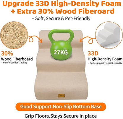 Gimars 30D High-Density Foam & Extra-Wide, Stable 3-Step Dog Stairs, 40cm High Pet Stairs with Washable Cover & Non-Slip Base, Portable Ramp for Small Dogs to Sofa, Bed, Couch, Car