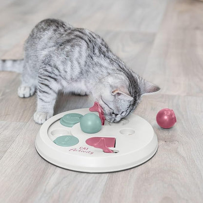 Trixie Cat Activity Flip Board – 4-Module Treat Puzzle Enrichment Toy for Mental Stimulation & Slow Feeding – Interactive Cat Toy for Indoor Cats – Berry/Gray, 9 x 9 x 2.5 in