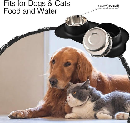 Dog Bowls 2 Stainless Steel Bowl for Pet Water and Food Feeder with Non Spill Skid Resistant Silicone Mat for Pets Puppy Small Medium Cats Dogs