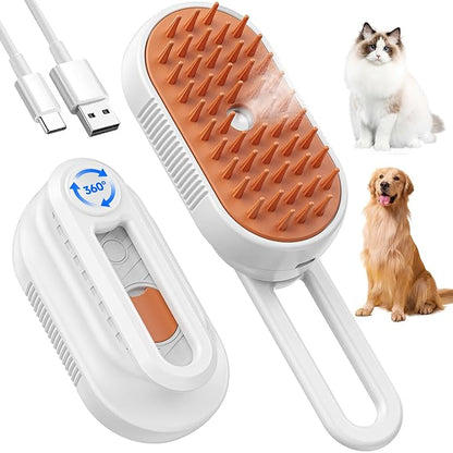 Cat Steam Brush for Shedding, 4 in 1 Cat Steamy Brushs Cleanser with Foldable Handle, Pet Spa Brush for Cats, Spritz Defur Comb for Pets, Steam Brushs for Cats, Pet Spray Hair Removal Comb