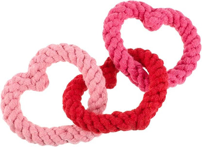 Zhanmai 3 Pieces Valentine's Day Interlocking Heart Rope Colorful Valentine Dog Toy Cotton Dog Rope Chewing Toys for Puppies Dogs Chew Toys for Small Medium Dogs, Pink and Red