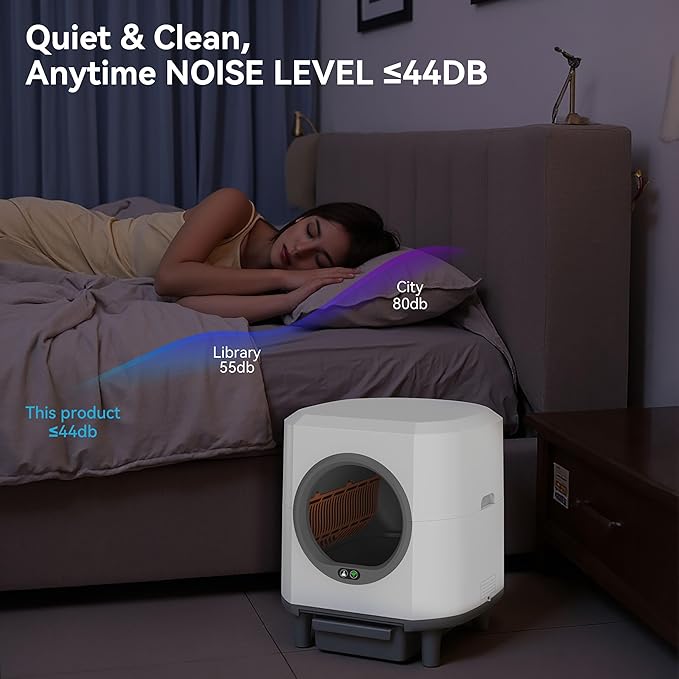 Self Cleaning Litter Box, Automatic Litter Box Self Cleaning 90L App-Controlled,Dual Safety Protection,1 Rolls Garbage Bags,White