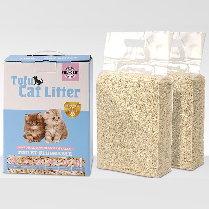 Tofu Cat Litter 11.2LB(5.6lb×2bag) Clumping, 100% Natural Raw Materials, Clumping,Flushable,Ultra Absorbent and Fast Drying,Solubility in Water,Really Dust-Free,Less Scattering