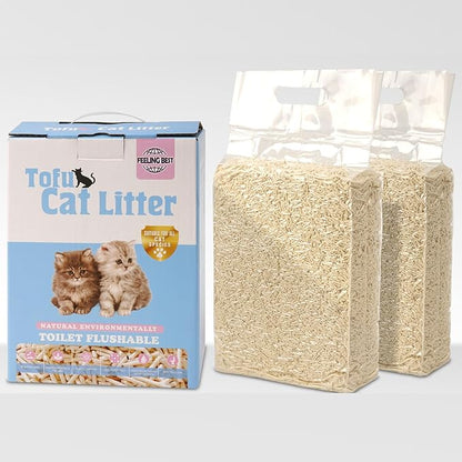 Tofu Cat Litter 11.2LB(5.6lb×2bag) Clumping, 100% Natural Raw Materials, Clumping,Flushable,Ultra Absorbent and Fast Drying,Solubility in Water,Really Dust-Free,Less Scattering