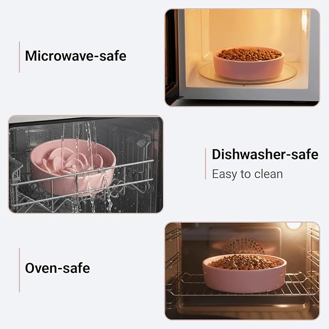 Petygooing 8.66 in Dog Bowl Ceramic Slow Feeder for Medium Large Dogs,Elevated/Raised Slow Feeding Dog Food Water Dish Heavy Weighted,Puzzle Eating Bowl Modern Maze (Pink, 8.66in)