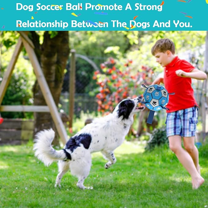 Dog Soccer Ball, Interactive Toys for Tug of War, Puppy Birthday Gifts, Tug Toy, Water Toy, Durable Balls for Small & Medium Size(8 inch-Blue)