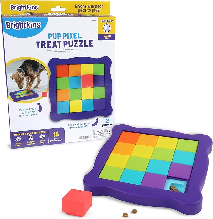 Brightkins Pup Pixel Treat Puzzle - Toys for Dogs to Keep Them Busy, Dog Slow Feeder, Interactive Dog Toys for Boredom, Puppy Treat Toy, Cat Puzzle Toy Feeder, Enrichment Game for Puppies