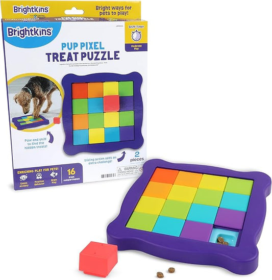Brightkins Pup Pixel Treat Puzzle - Toys for Dogs to Keep Them Busy, Dog Slow Feeder, Interactive Dog Toys for Boredom, Puppy Treat Toy, Cat Puzzle Toy Feeder, Enrichment Game for Puppies