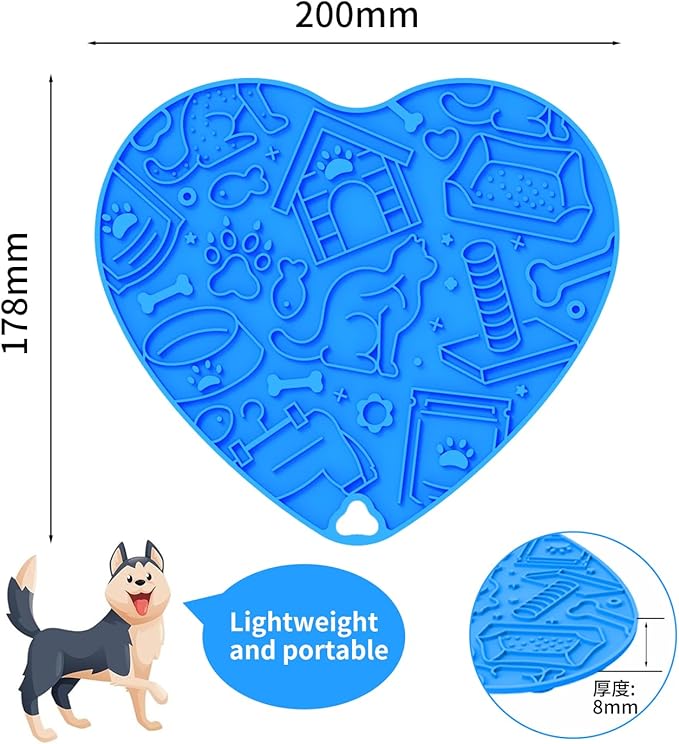 Silicone Slow Feeder Dog & Cat Bowl – Heart Shape Anti-Slip Puzzle Feeding Bowl for Slow Eating, Bloat & Digestion Control – Interactive Pet Enrichment Bowl(Blue)
