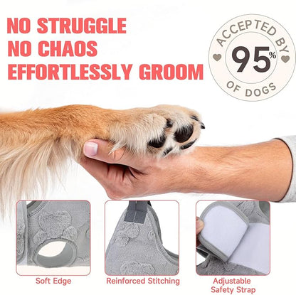 PAWCHIE Dog Grooming Hammock Harness for Dogs & Cats with Pet Nail Clipper Trimmer,Cat Hanger Sling for Trimming Clipping Nails,Warm Plush Dog Hammock Restraint Bag for Small Medium Large Dogs,Grey M