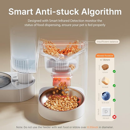 Automatic Cat Feeder and Water, 5G WiFi App Controlled Cat Dry Food Dispenser, 2 in 1 Timed Pet Feeder, 4L Food & 3L Gravity Waterer with Voice Recording, 10 Meals Programmable 1-15 Portion Control