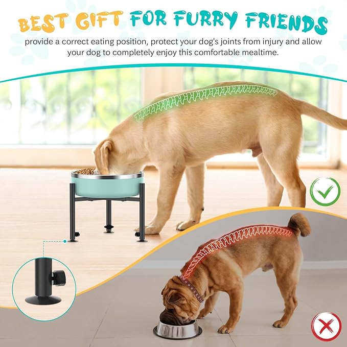 2 Pack Adjustable Dog Bowls Elevated Stand, 4 Heights, Wide 6-10",Oppro Metal Raised Tall Single Food Bowl Holder, Sturdy Lifted Water Feeder with Tray for Medium Large Small Breed,H:8”/10”/12”/13.8”