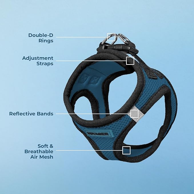 Best Pet Supplies - All Weather Mesh / Plush, Reflective, No Pull Harness for Small, Medium Dogs, Cats - Secure with Hook & Loop Fastener, Buckle, Double D-Rings - Blue/Black Trim, M