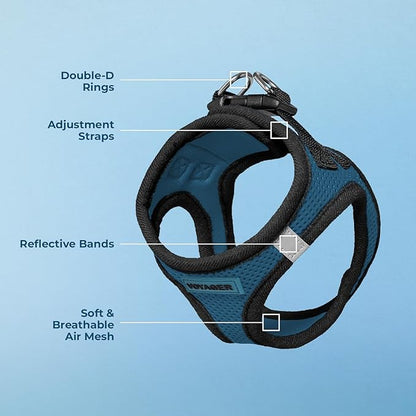 Best Pet Supplies - All Weather Mesh / Plush, Reflective, No Pull Harness for Small, Medium Dogs, Cats - Secure with Hook & Loop Fastener, Buckle, Double D-Rings - Blue/Black Trim, M