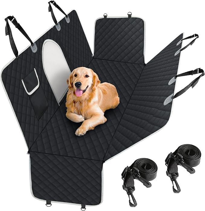 PetsN'all Durable Dog Car Seat Cover to Protect from Scratches, Dirt, Hair and Other Messes, Easy to Clean, 100% Waterproof, Washable, Nonslip, with Mesh Window for Cars Trucks and SUVs Black