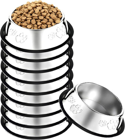 10 Pcs Stainless Steel Dog Bowl Pet Feeding Bowl with Rubber Base Non-Slip Pet Dishes Metal Dog Bowls Pet Food and Water Bowls for Small Medium Animals Kitten Rabbit (47.3 oz)