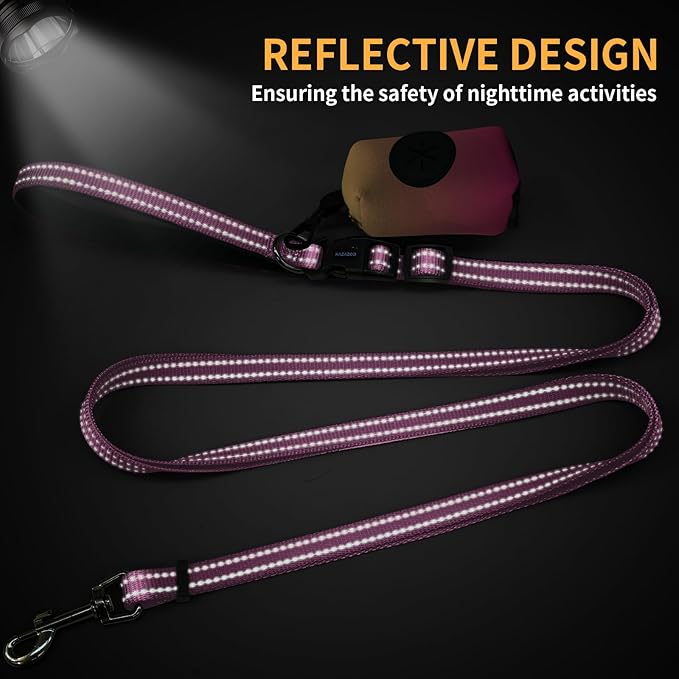Kazazoo Hands-Free Dog Leash with Poop Bag Holder, Adjustable 4-7 Ft Waist for Dog Walking, Running for Small & Medium Dogs with Reflective Strips, Nylon Waist Belt, Pink