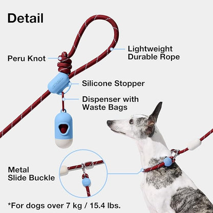 VETRESKA Hands-Free Dog Leash, 8FT Rope Leash for Medium Large Dogs, Waist/Crossbody Slip Lead Leashes for Walking, No Pull Dog Leashes with Bag Dispenser, 2 in 1 Walk Kit (Mist&Merlot)