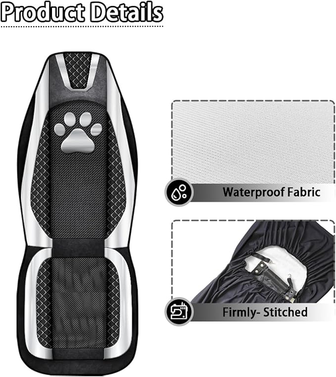 Paw Print Waterproof Car Seat Cover Front Seats Only Anti-Slip Back Fabric Automobile Front Seat Covers Checkered Stripe Print Car Accessory Universal Fit for Truck SUV Van Sedan