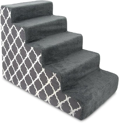 Best Pet Supplies Dog Stairs for Small Dogs & Cats, Foam Pet Steps Portable Ramp for Couch Sofa and High Bed Non-Slip Balanced Indoor Step Support, Paw Safe No Assembly - Gray Lattice Print, 5-Step