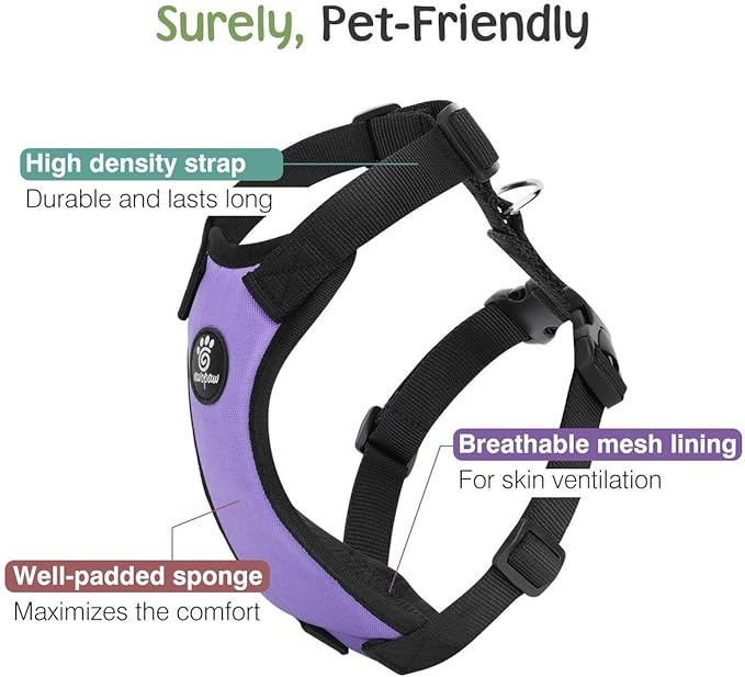 VavoPaw Dog Seat Belt, Safety Vest Dog Car Harness with Adjustable Buckle Dogs Seat-Belt for Vehicle Nylon Pet Safety Seats Belts Heavy Duty(XL, Purple)