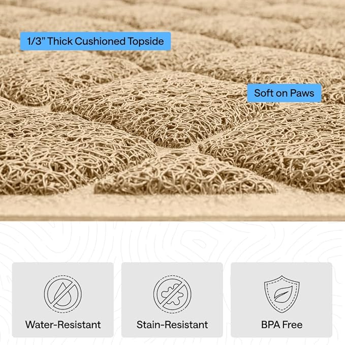 GORILLA GRIP Cat Litter Box Mat, Cushioned Coil Mesh Litter Trapping Mats, Scatter Control Supplies for Less Mess, Phthalate Free, Ultra Deep Catch Grooves, Rinse or Vacuum to Clean, 30x20 Beige