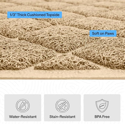 GORILLA GRIP Cat Litter Box Mat, 47x35, Cushioned Coil Mesh Litter Trapping Mats, Scatter Control Supplies for Less Mess, Phthalate Free, Ultra Deep Catch Grooves, Rinse or Vacuum to Clean, Beige