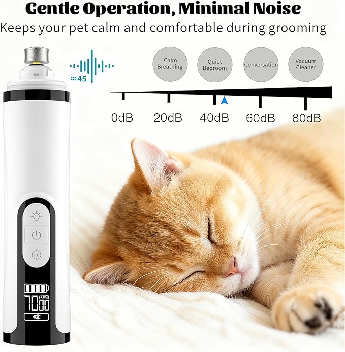 2025 Upgraded Quiet Dog Nail Grinder with 2 LED Light & 3-Speed，2000mah Long-Lasting Battery，Professional Painless Paws Grooming & Smoothing for Small Medium Large Dogs and Cats (1+2*Replacement Head)